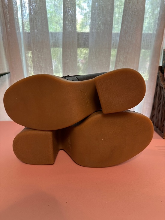 Zodiac Black Leather Platform Loafers with Brown Block Heel - Picture 9 of 10